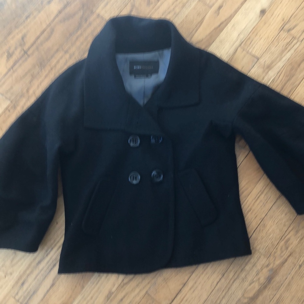 BCBG cropped black wool coat